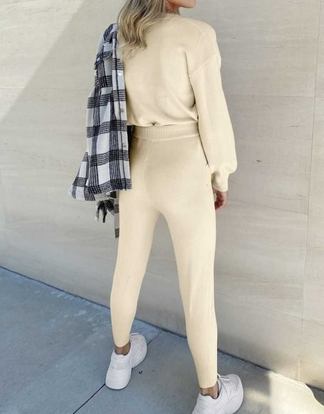 Women's Two Piece Outfits Sweater Sets Pullover and Drawstring Pants Lounge Sets