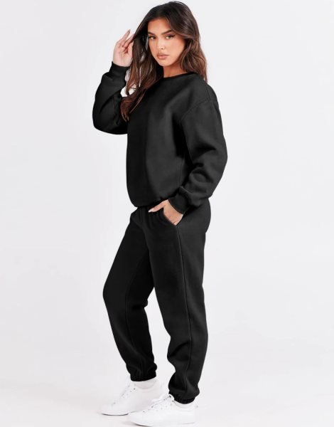 Women's Two Piece Outfits Long Sleeve Crewneck Sweatsuit with Jogger Pants Lounge Sets with Pockets