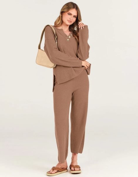 Women 2 Piece Outfits Oversized Knit Loungewear Loose Slouchy Sweater Set 2023 Fall Trendy Matching Lounge Sets