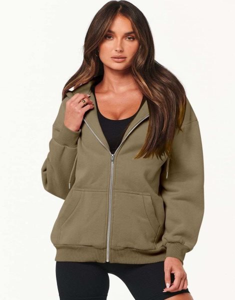 Women's Oversized Zip Up Hoodies Sweatshirts Y2K Clothes Teen Girl Fall Casual Drawstring Jackets with Pockets