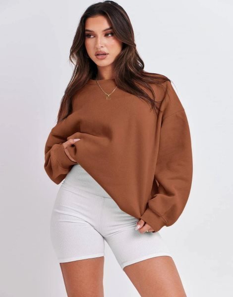 Oversized Sweatshirt for Women Fleece Long Sleeve Crewneck Casual Pullover Top Fall 2023 Trendy Clothes