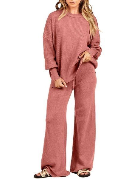 Women 2 Piece Outfits Sweatsuit Oversized Sweater Set & Wide Leg Pants Fall Chunky Lounge Set