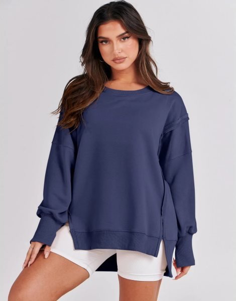 Women's Oversized Sweatshirt Crew Neck Long Sleeve Casual Slit Sloucthy Pullover Top Fall Clothes