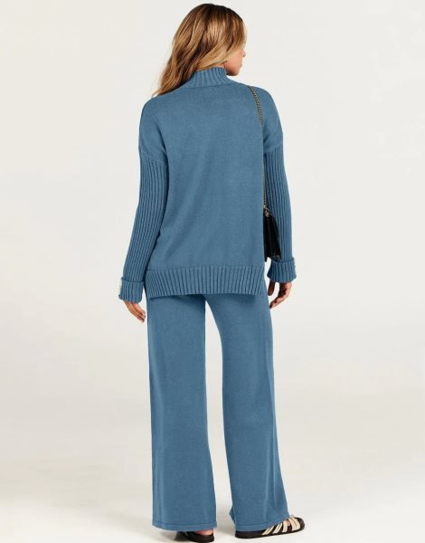 Women's Two Piece Outfits Sweater Sets Long Sleeve Knit Pullover and Wide Leg Pants Lounge Sets