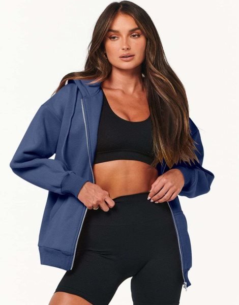 Women's Oversized Zip Up Hoodies Sweatshirts Y2K Clothes Teen Girl Fall Casual Drawstring Jackets with Pockets
