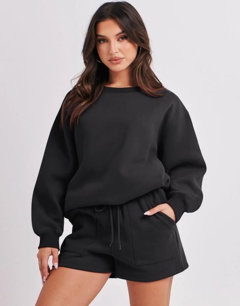 Women 2 Piece Outfits Sweatsuit Oversized Sweatshirt & Lounge Shorts 2023 Casual Cozy Pajamas Tracksuit Set