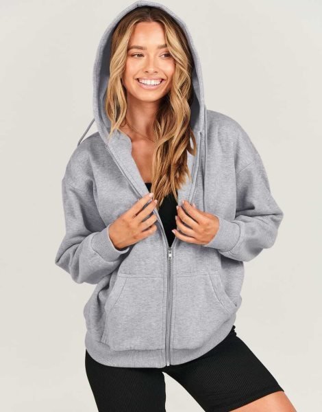 Women's Oversized Zip Up Hoodies Sweatshirts Y2K Clothes Teen Girl Fall Casual Drawstring Jackets with Pockets