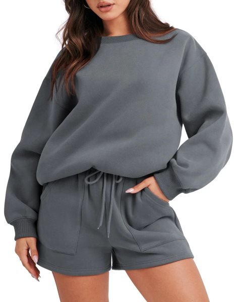 Women 2 Piece Outfits Sweatsuit Oversized Sweatshirt & Lounge Shorts 2023 Casual Cozy Pajamas Tracksuit Set