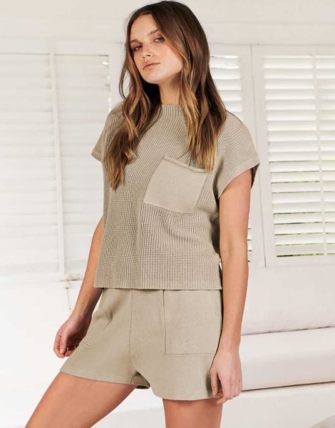 Women's Two Piece Outfits Sweater Short Sets Knit Pullover Tops and Shorts Lounge Set Tracksuit