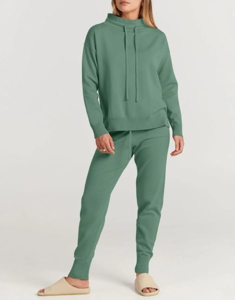 Women's Two Piece Outfits Long Sleeve Turtleneck Pullover Top & Drawstring Pants Sweatsuit Lounge Set