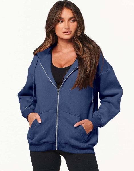 Women's Oversized Zip Up Hoodies Sweatshirts Y2K Clothes Teen Girl Fall Casual Drawstring Jackets with Pockets
