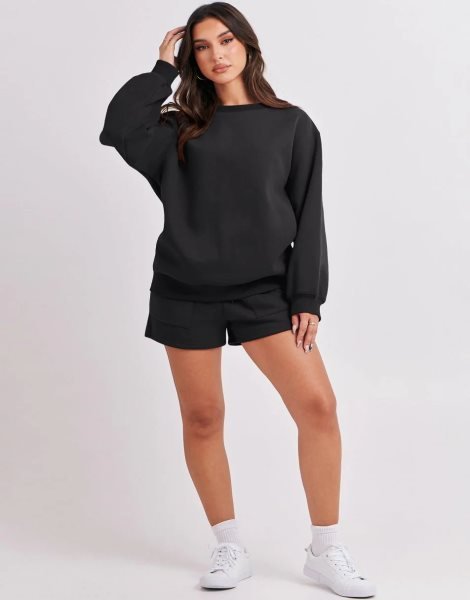 Women 2 Piece Outfits Sweatsuit Oversized Sweatshirt & Lounge Shorts 2023 Casual Cozy Pajamas Tracksuit Set