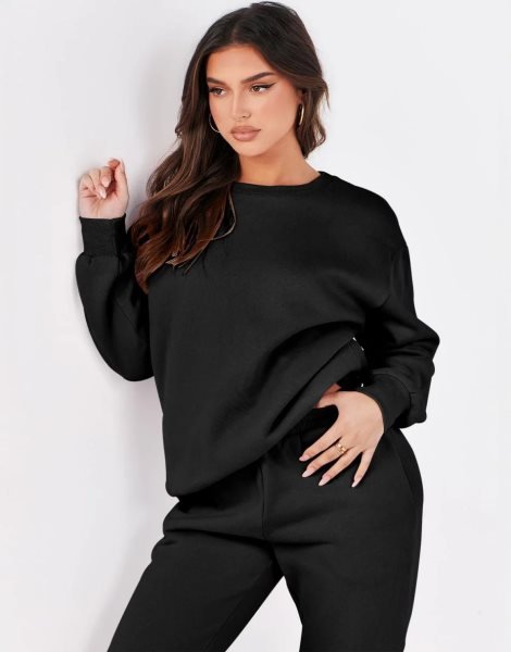 Women's Two Piece Outfits Long Sleeve Crewneck Sweatsuit with Jogger Pants Lounge Sets with Pockets
