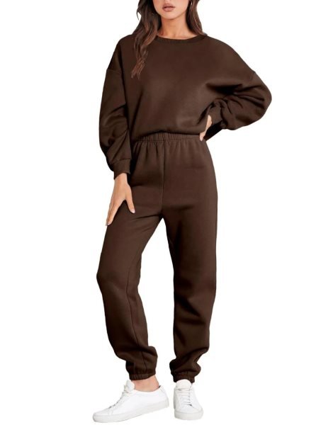 Women's Two Piece Outfits Long Sleeve Crewneck Sweatsuit with Jogger Pants Lounge Sets with Pockets