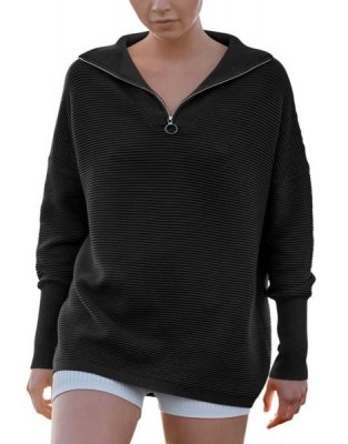 Women's Oversized Sweater Quarter Zip V Neck Collared Ribbed Knit Pullover Tunic 2023 Y2K Fall Tops