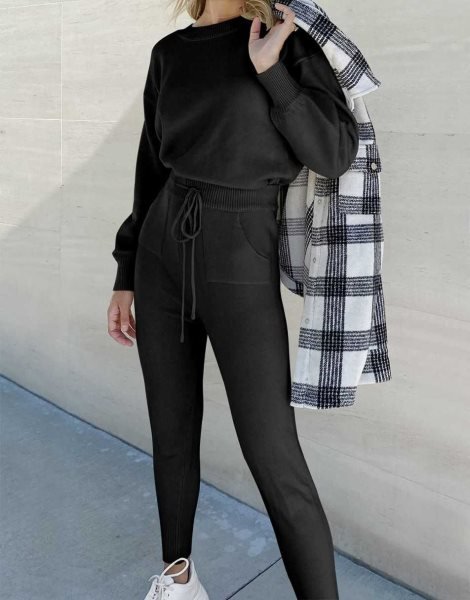 Women's Two Piece Outfits Sweater Sets Pullover and Drawstring Pants Lounge Sets