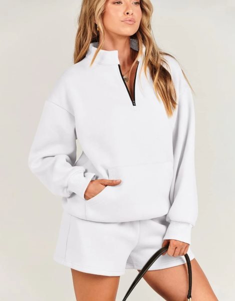 Sweatsuit Oversized Half Zip Collared Sweatshirt & Short Lounge Wear Tacksuit Set