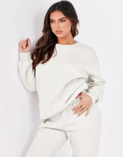 Women's Two Piece Outfits Long Sleeve Crewneck Sweatsuit with Jogger Pants Lounge Sets with Pockets