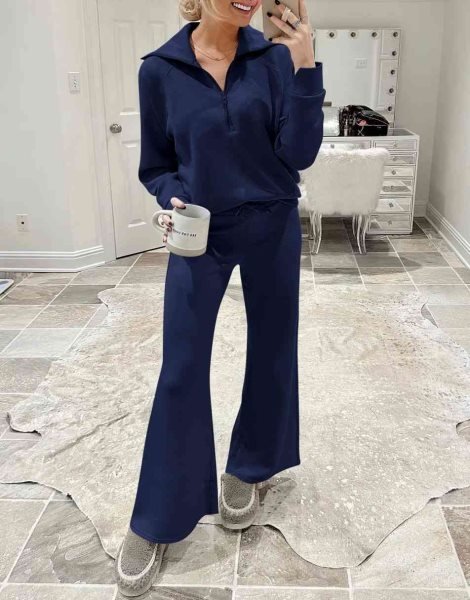 Women 2 Piece Outfits Sweatsuit Set 2023 Fall Oversized Half Zip Sweatshirt Wide Leg Sweatpant Lounge Set Tracksuit