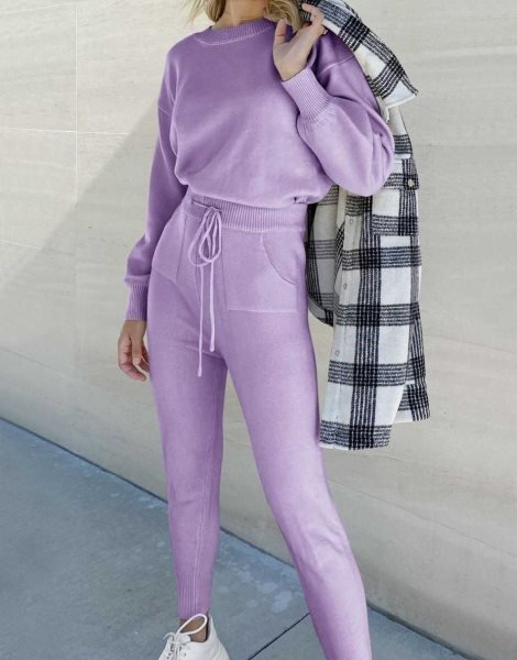 Women's Two Piece Outfits Sweater Sets Pullover and Drawstring Pants Lounge Sets