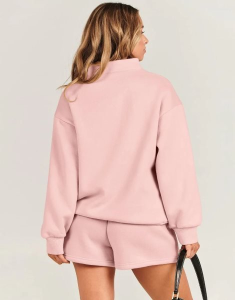 Sweatsuit Oversized Half Zip Collared Sweatshirt & Short Lounge Wear Tacksuit Set