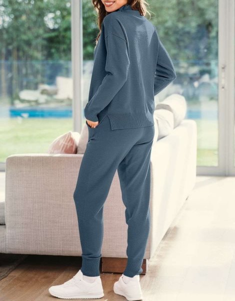 Women's Two Piece Outfits Long Sleeve Turtleneck Pullover Top & Drawstring Pants Sweatsuit Lounge Set