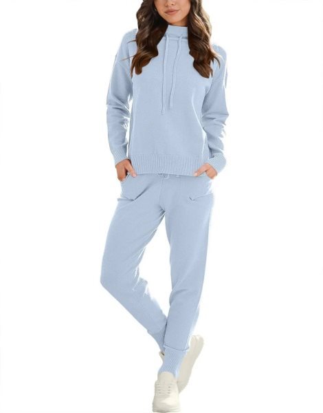 Women's Two Piece Outfits Long Sleeve Turtleneck Pullover Top & Drawstring Pants Sweatsuit Lounge Set