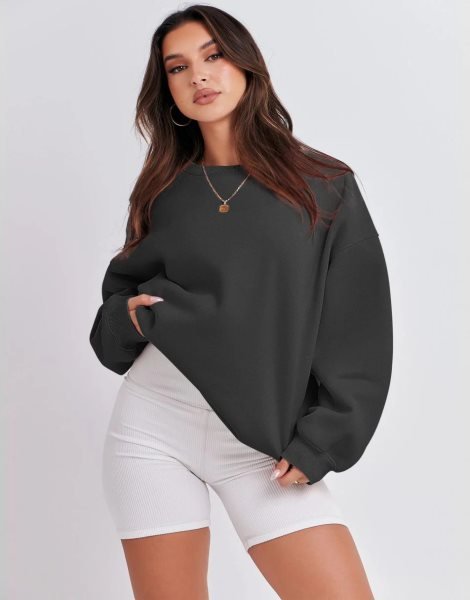 Women's Long Sleeve Sweatshirt Casual Crewneck Loose Fit Pullover Hoodie Fleece Fall Tops