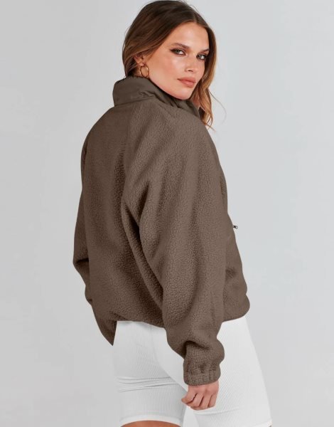 Womens Fleece Jacket Button Down Shacket Casual Sherpa Cropped Coats Warm Outwear with Pockets