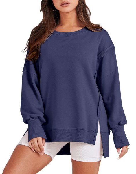 Women's Oversized Sweatshirt Crew Neck Long Sleeve Casual Slit Sloucthy Pullover Top Fall Clothes