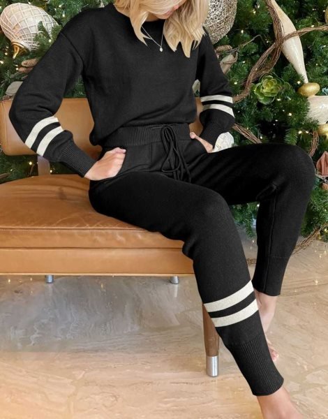 Women's Two Piece Outfits Sweater Sets Pullover and Drawstring Pants Lounge Sets