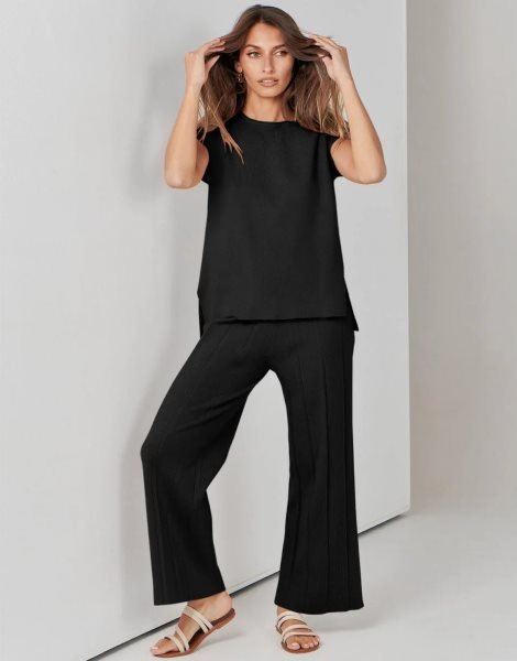 Two Piece Outfits for Women Summer Sweater Sets Knit Pullover Tops Elastic Waisted Pants Lounge Sets Tracksuit