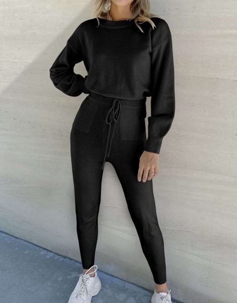 Women's Two Piece Outfits Sweater Sets Pullover and Drawstring Pants Lounge Sets