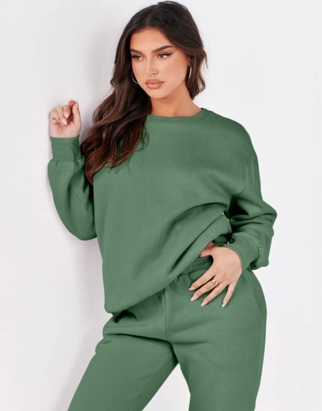 Women's Two Piece Outfits Long Sleeve Crewneck Sweatsuit with Jogger Pants Lounge Sets with Pockets