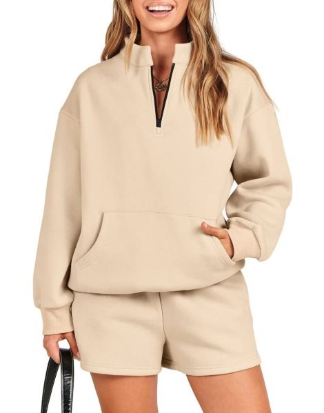 Sweatsuit Oversized Half Zip Collared Sweatshirt & Short Lounge Wear Tacksuit Set