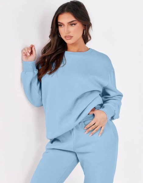 Women's Two Piece Outfits Long Sleeve Crewneck Sweatsuit with Jogger Pants Lounge Sets with Pockets