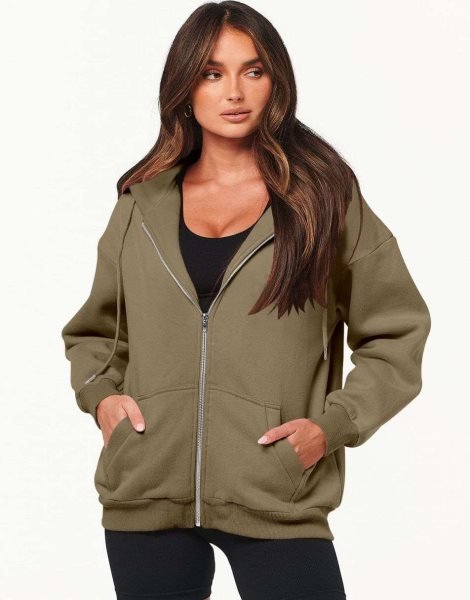 Women's Oversized Zip Up Hoodies Sweatshirts Y2K Clothes Teen Girl Fall Casual Drawstring Jackets with Pockets