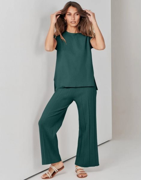 Two Piece Outfits for Women Summer Sweater Sets Knit Pullover Tops Elastic Waisted Pants Lounge Sets Tracksuit