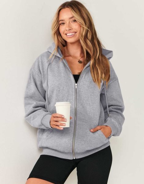 Women's Oversized Zip Up Hoodies Sweatshirts Y2K Clothes Teen Girl Fall Casual Drawstring Jackets with Pockets