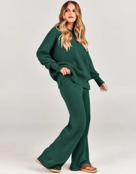 Women 2 Piece Outfits Sweatsuit Oversized Sweater Set & Wide Leg Pants Fall Chunky Lounge Set