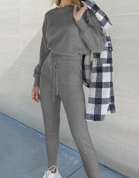 Women's Two Piece Outfits Sweater Sets Pullover and Drawstring Pants Lounge Sets