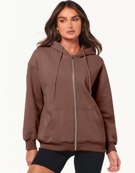 Women's Oversized Zip Up Hoodies Sweatshirts Y2K Clothes Teen Girl Fall Casual Drawstring Jackets with Pockets