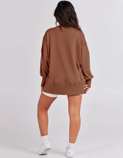 Women's Oversized Sweatshirt Crew Neck Long Sleeve Casual Slit Sloucthy Pullover Top Fall Clothes