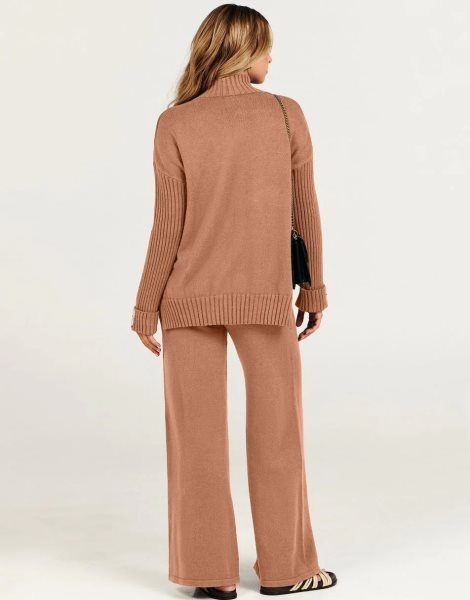 Women's Two Piece Outfits Sweater Sets Long Sleeve Knit Pullover and Wide Leg Pants Lounge Sets
