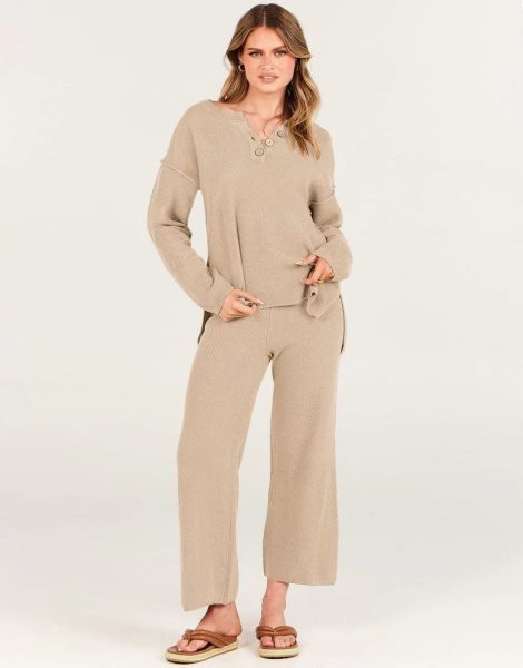 Women 2 Piece Outfits Oversized Knit Loungewear Loose Slouchy Sweater Set 2023 Fall Trendy Matching Lounge Sets