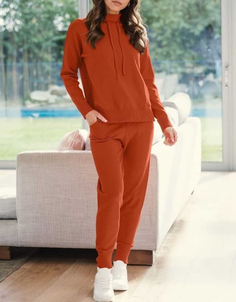 Women's Two Piece Outfits Long Sleeve Turtleneck Pullover Top & Drawstring Pants Sweatsuit Lounge Set