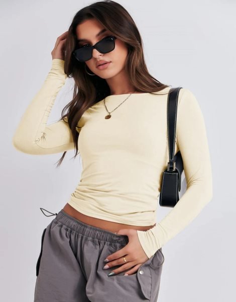 Women Long Sleeve Slim Fit Crop Top Going Out Tight T-Shirt Trendy Tees Streetwear