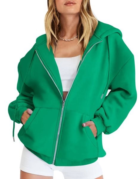 Women's Oversized Zip Up Hoodies Sweatshirts Y2K Clothes Teen Girl Fall Casual Drawstring Jackets with Pockets