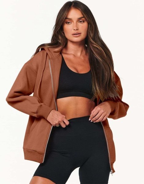 Women's Oversized Zip Up Hoodies Sweatshirts Y2K Clothes Teen Girl Fall Casual Drawstring Jackets with Pockets
