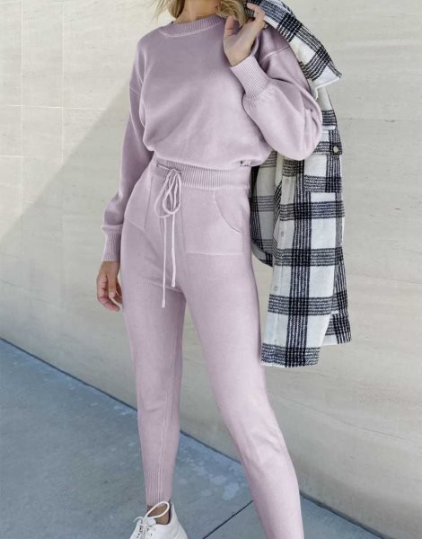Women's Two Piece Outfits Sweater Sets Pullover and Drawstring Pants Lounge Sets